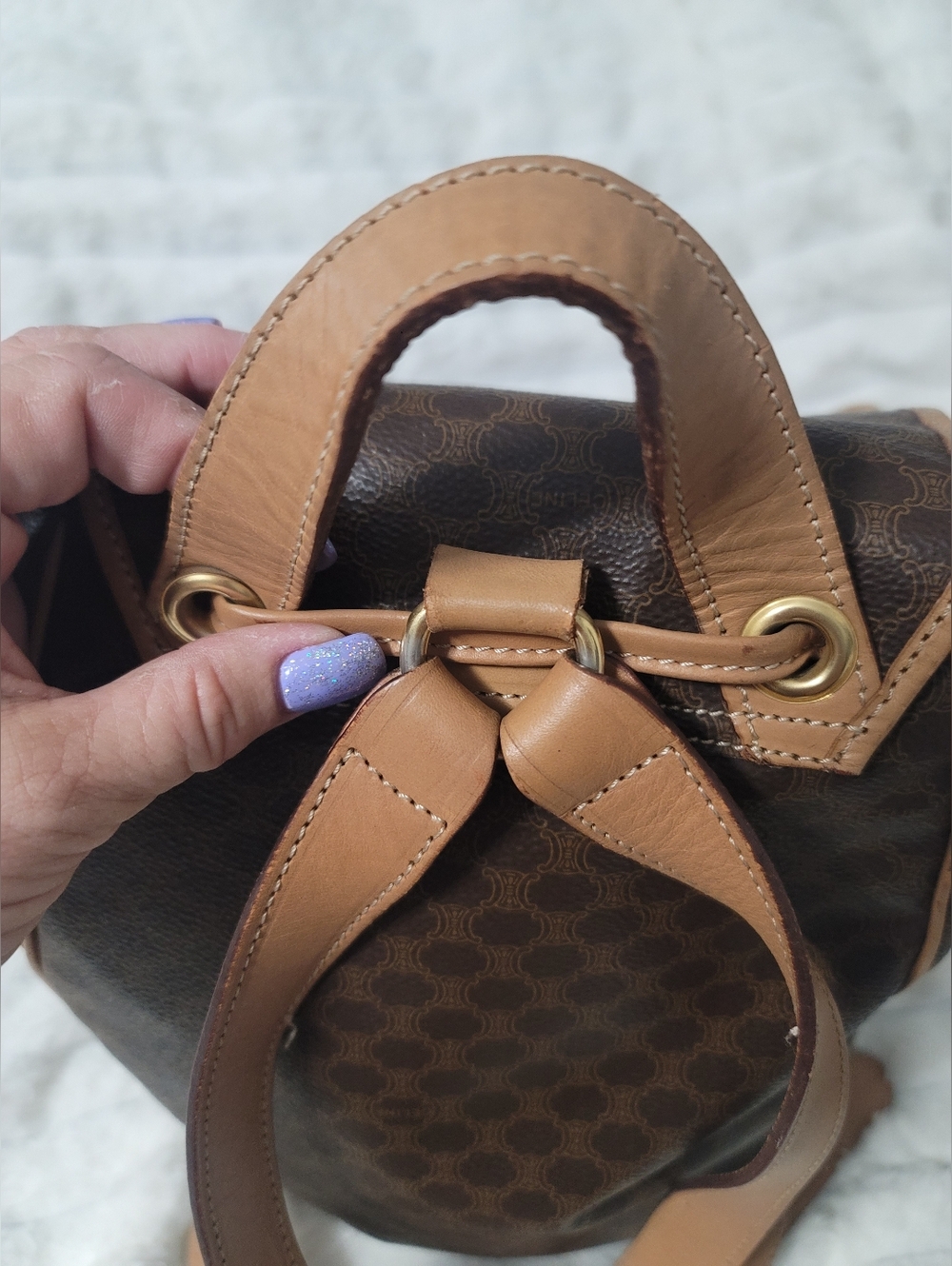 CELINE Logo Macadam Pattern Backpack Bag Brown - Picture 8 of 11